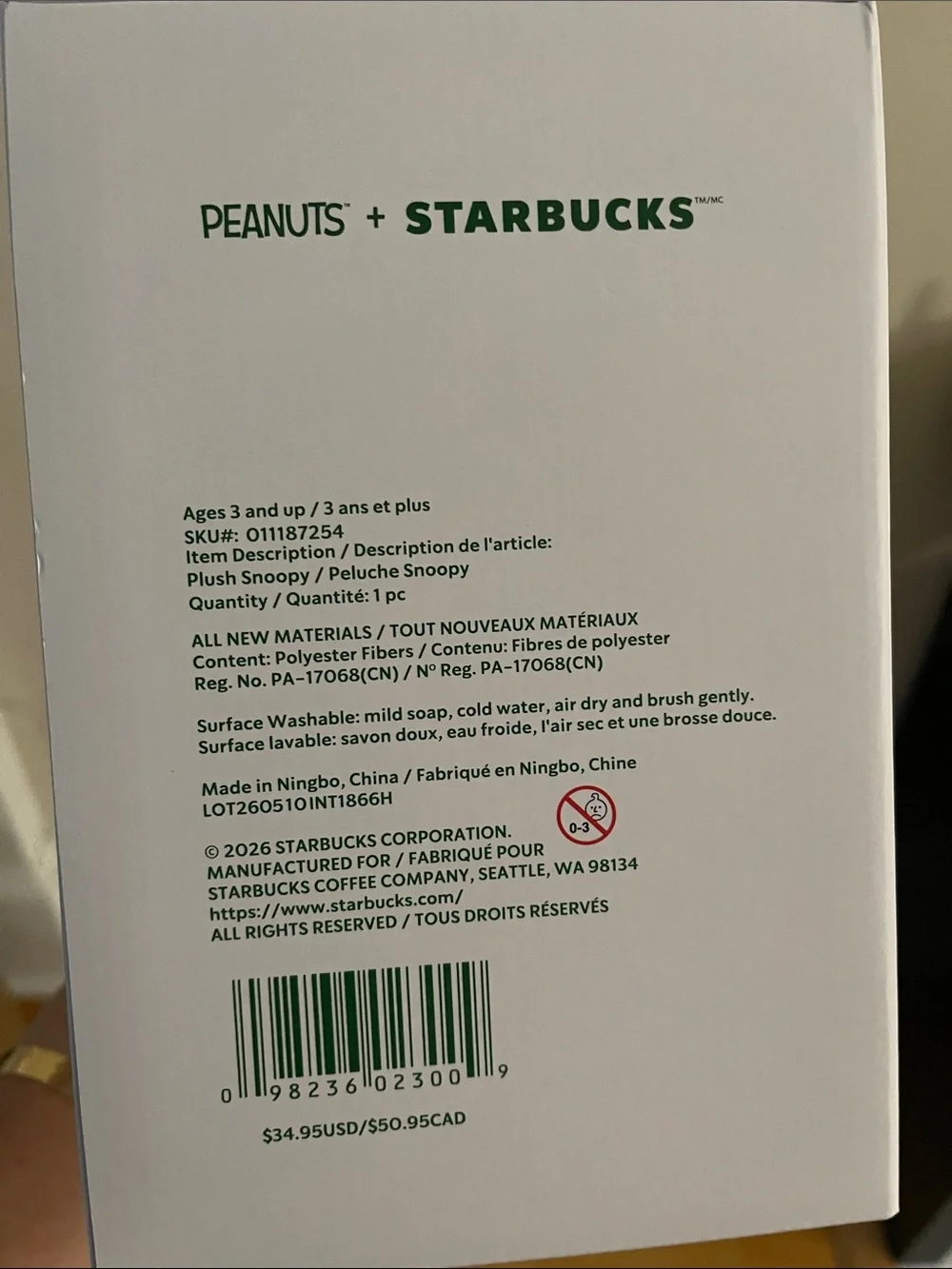 2026 Starbucks x Peanuts Snoopy Plush Green Apron — 100% AUTHENTIC — SHIPS TODAY
